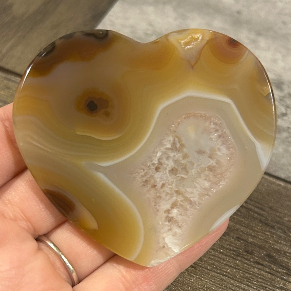 Heart Shaped Polished Agate Slice - Warm Honey Brown Tones